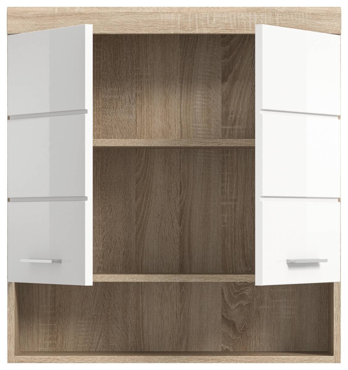 Badhängeschrank Lambada Eiche Sonoma Nachbildung weiß Hochglanz B/H/T: ca. 74x79x24 cm