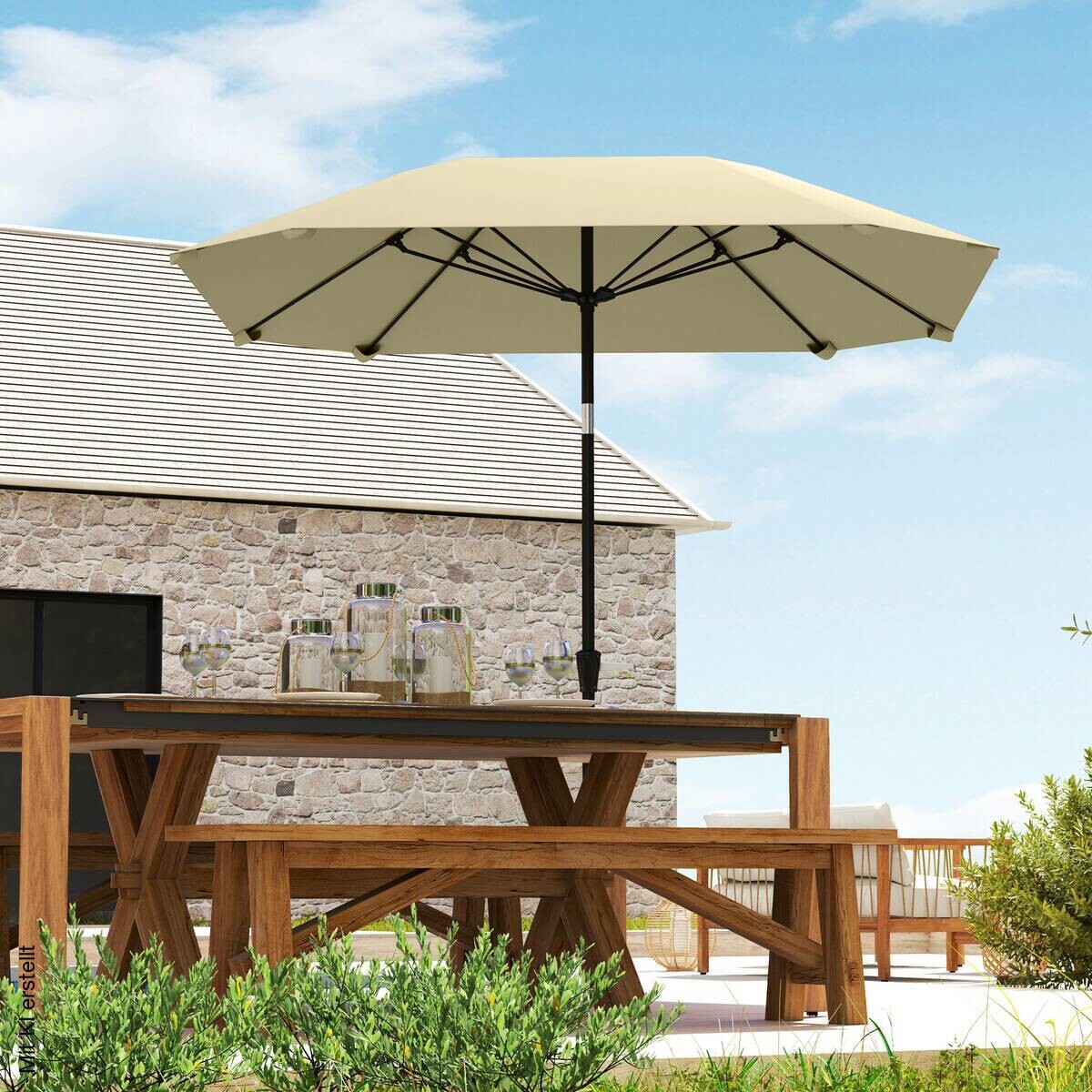 Outsunny Sonnenschirm beige Aluminium B/H/L: ca. 233x240x233 cm