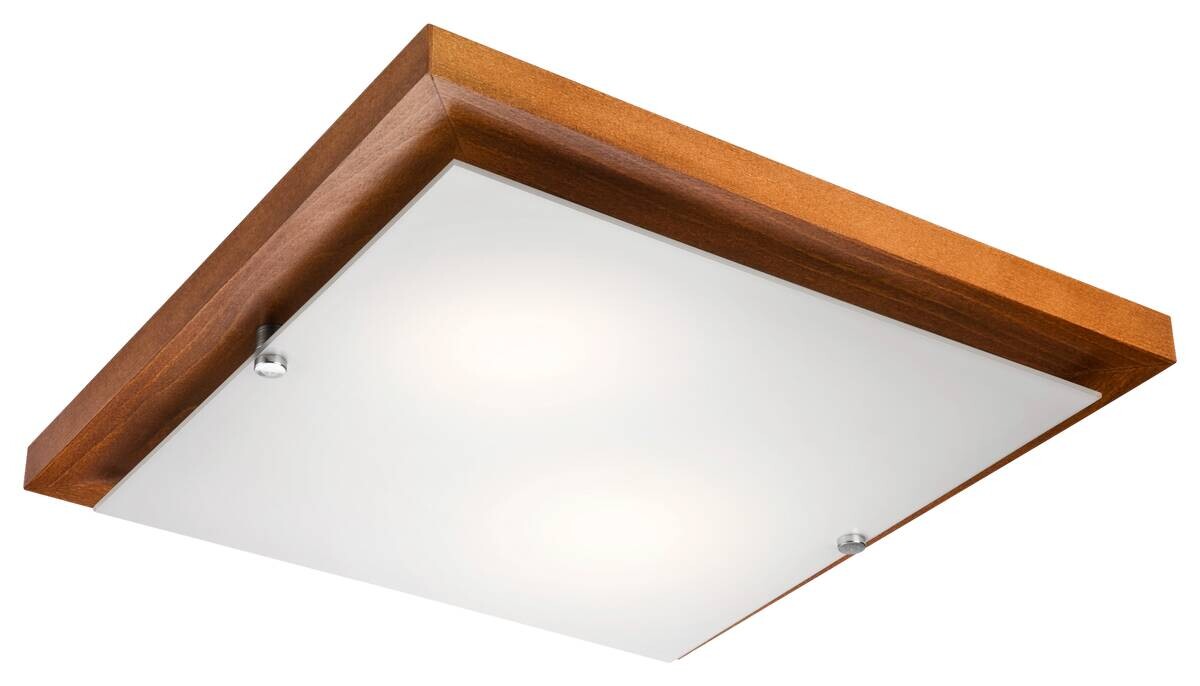 Lamkur Deckenleuchte Pedro rustikal Glas Holz H/L: ca. 6,5x35 cm E27 2 Brennstellen