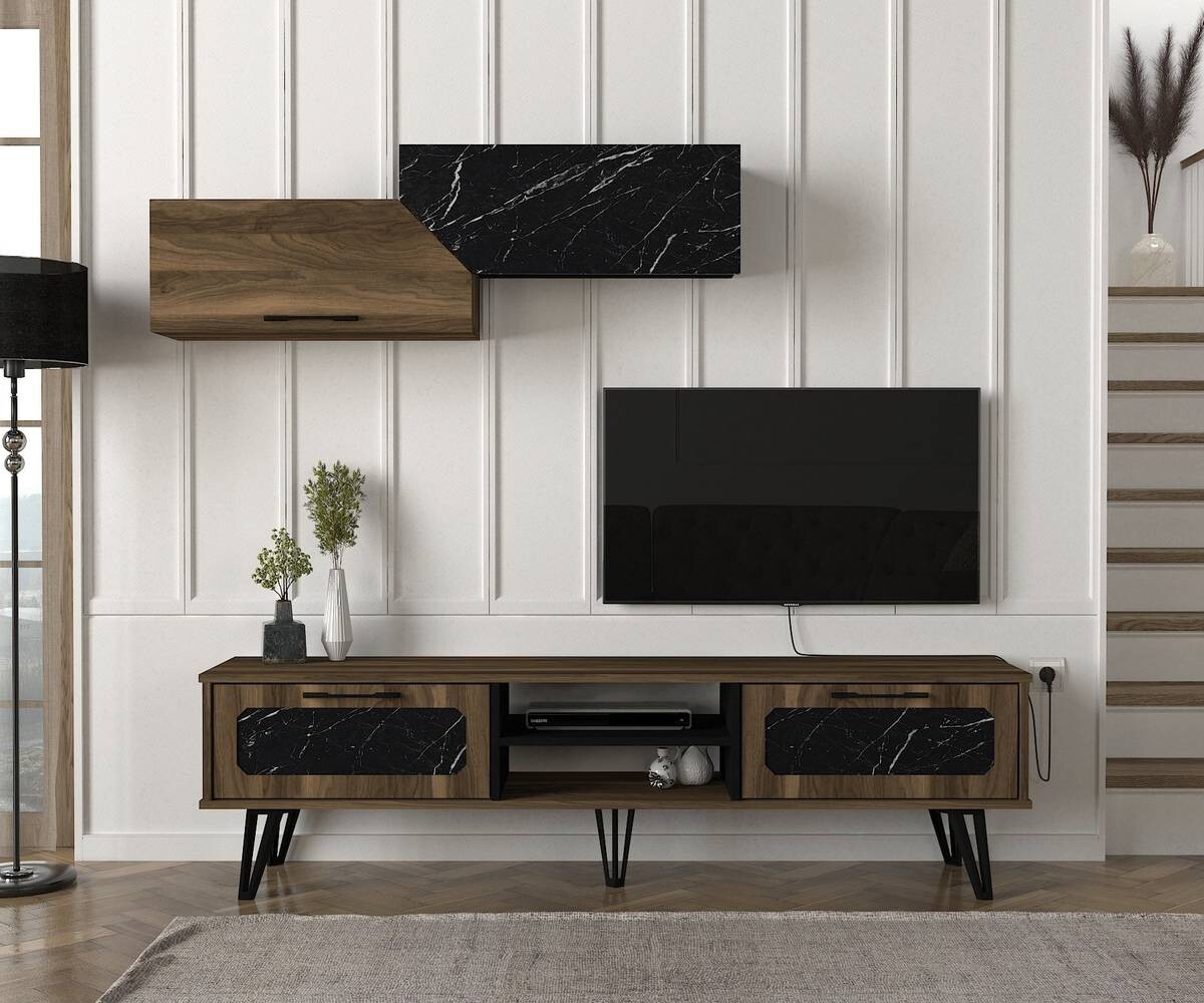Wohnwand Lampert walnuss Nachbildung Marmoroptik B/H/T: ca. 180x51x35 cm