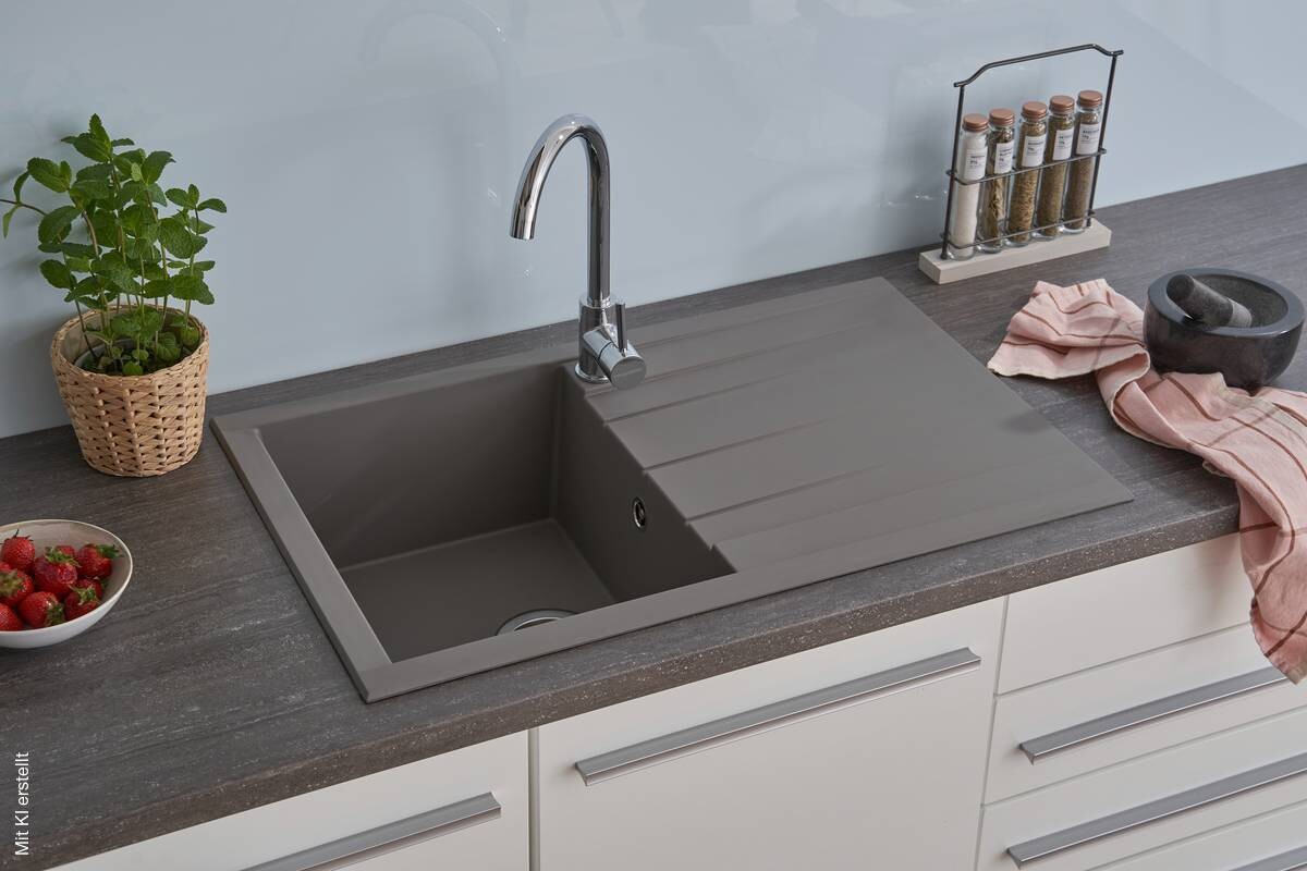 Respekta Einbauspüle Houston 80 x 50 G Beton grau Mineralite B/H/T: ca. 80x21x50 cm