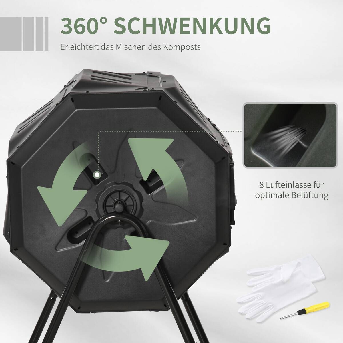 Outsunny Trommel-Komposter schwarz B/H/T/L: ca. 64x96x64x71 cm