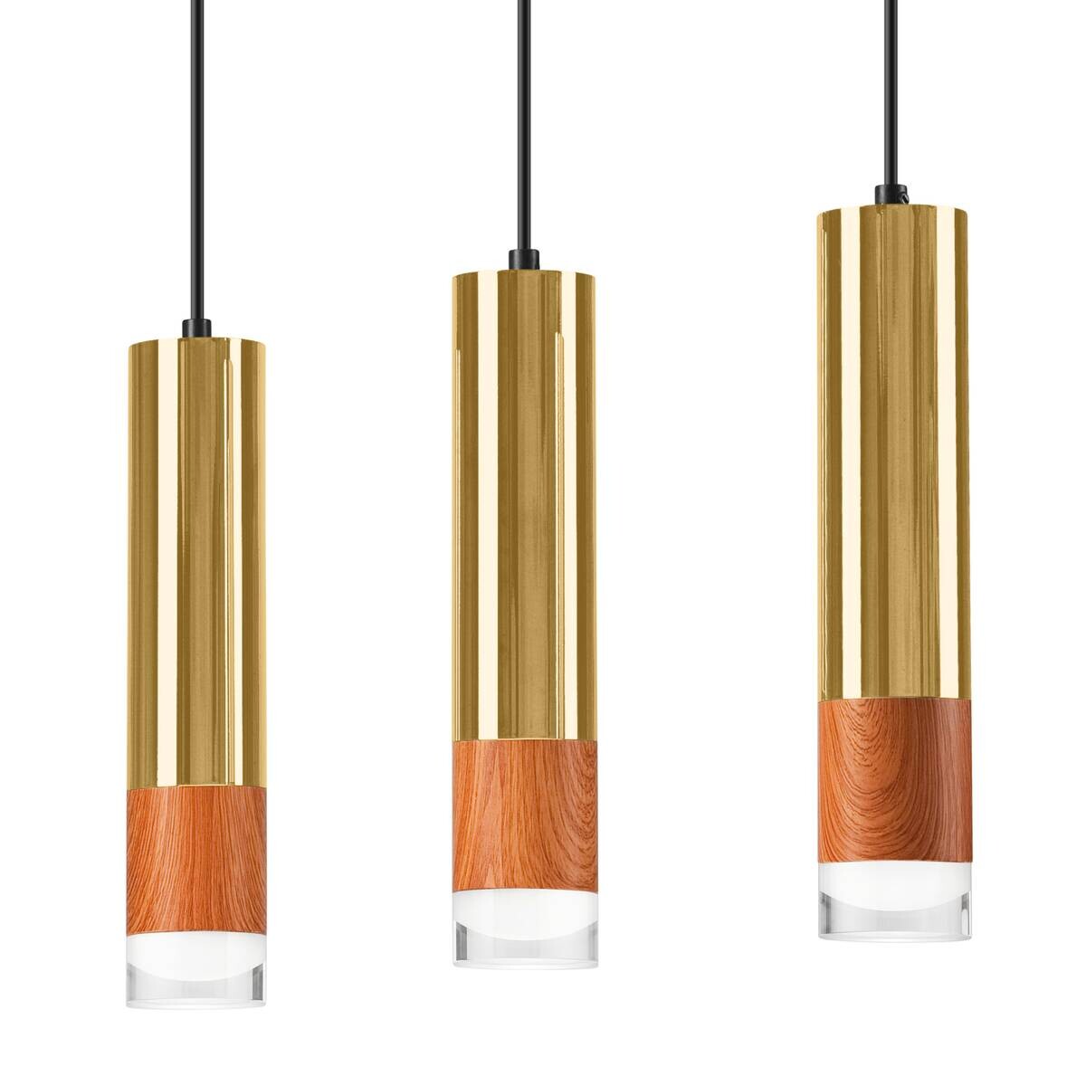 Lamkur Pendelleuchte gold Stahl Glas B/H/L: ca. 8x95x45 cm GU10 3 Brennstellen