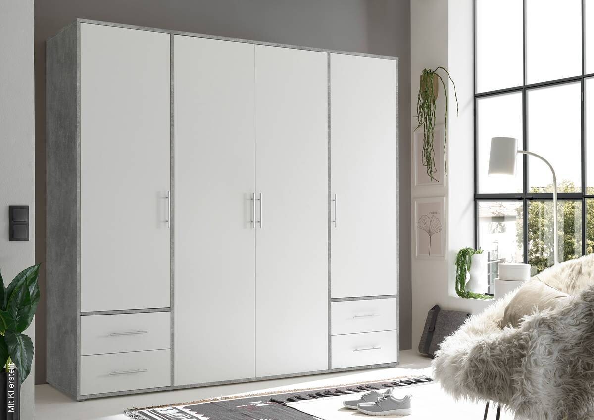 Kleiderschrank Valencia Beton Optik B/H/T: ca. 206x195x60 cm