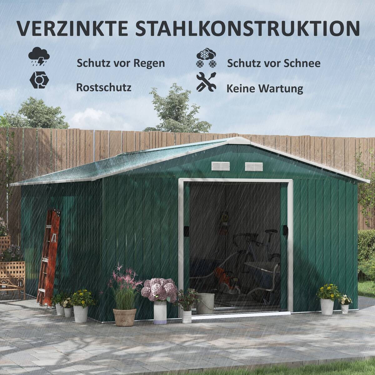 Outsunny Gerätehaus dunkelgrün B/H/L: ca. 386x200x340 cm