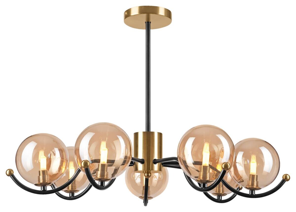 Lamkur Pendelleuchte GEORGIA 49298 gold schwarz Stahl Glas H/L: ca. 48,5x66 cm E27 7 Brennstellen