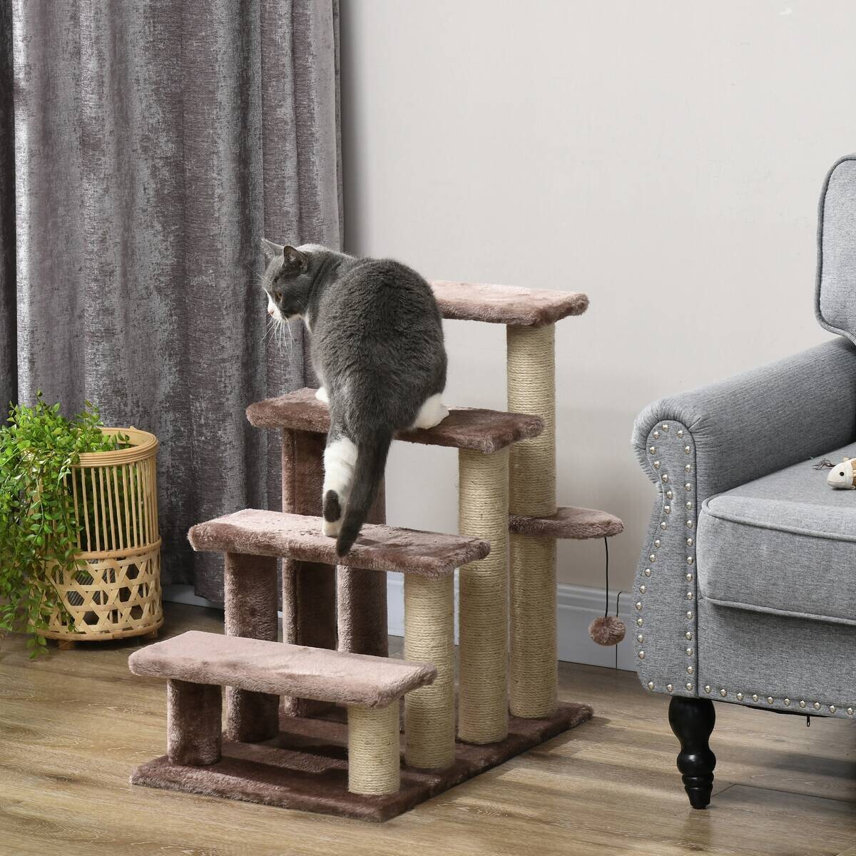 PawHut Katzentreppe braun Stoff B/H/L: ca. 40x64x60 cm