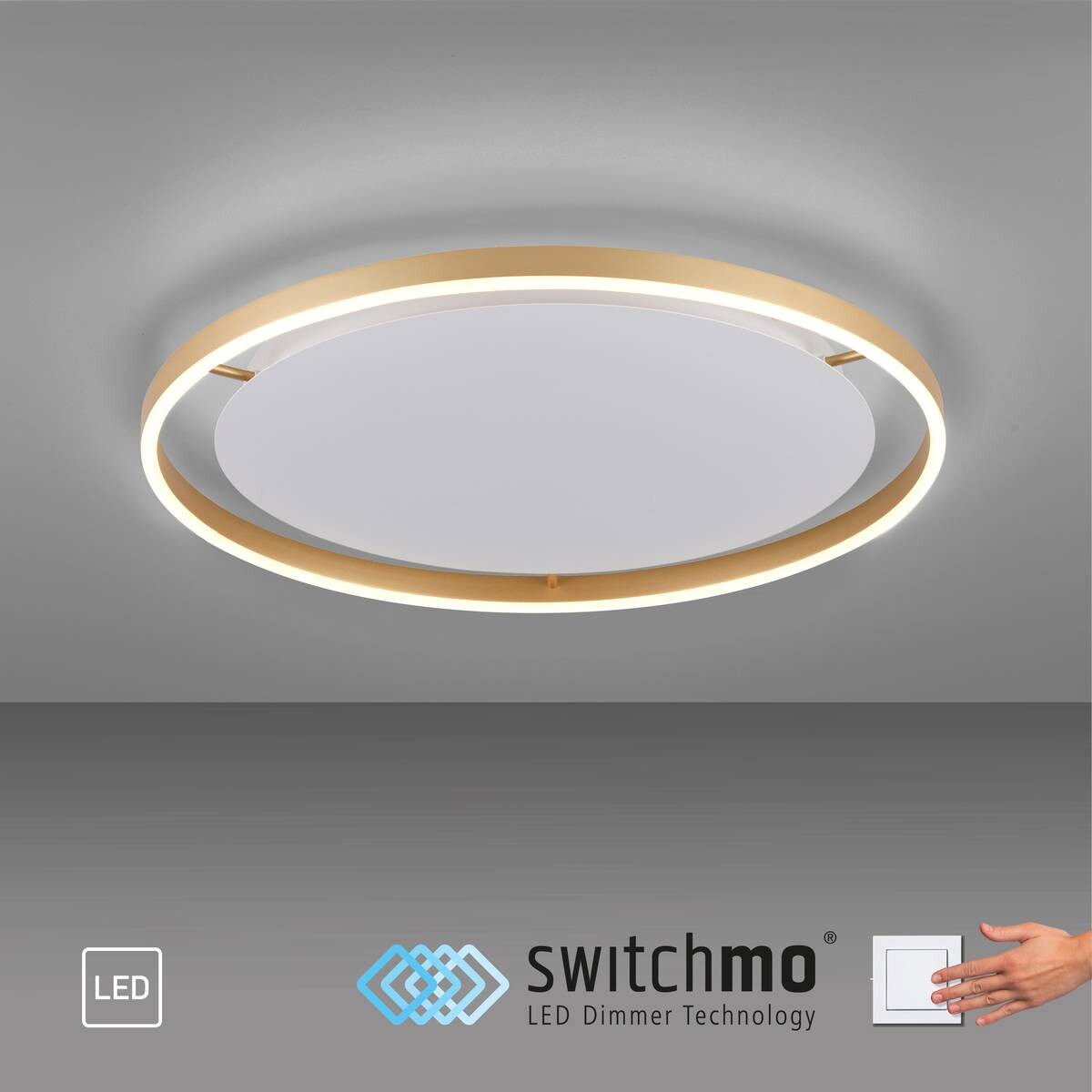 Just Light LED-Deckenleuchte RITUS 15392-60 messing weiß Metall H/D: ca. 5,3x58,5 cm 1 Brennstellen