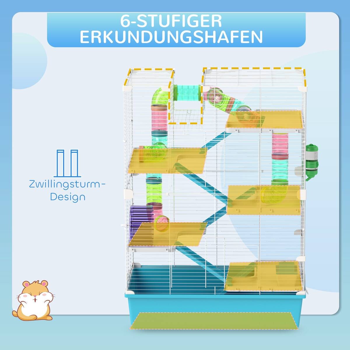 PawHut Hamsterkäfig hellblau Kunststoff B/H/L: ca. 36x81x58 cm