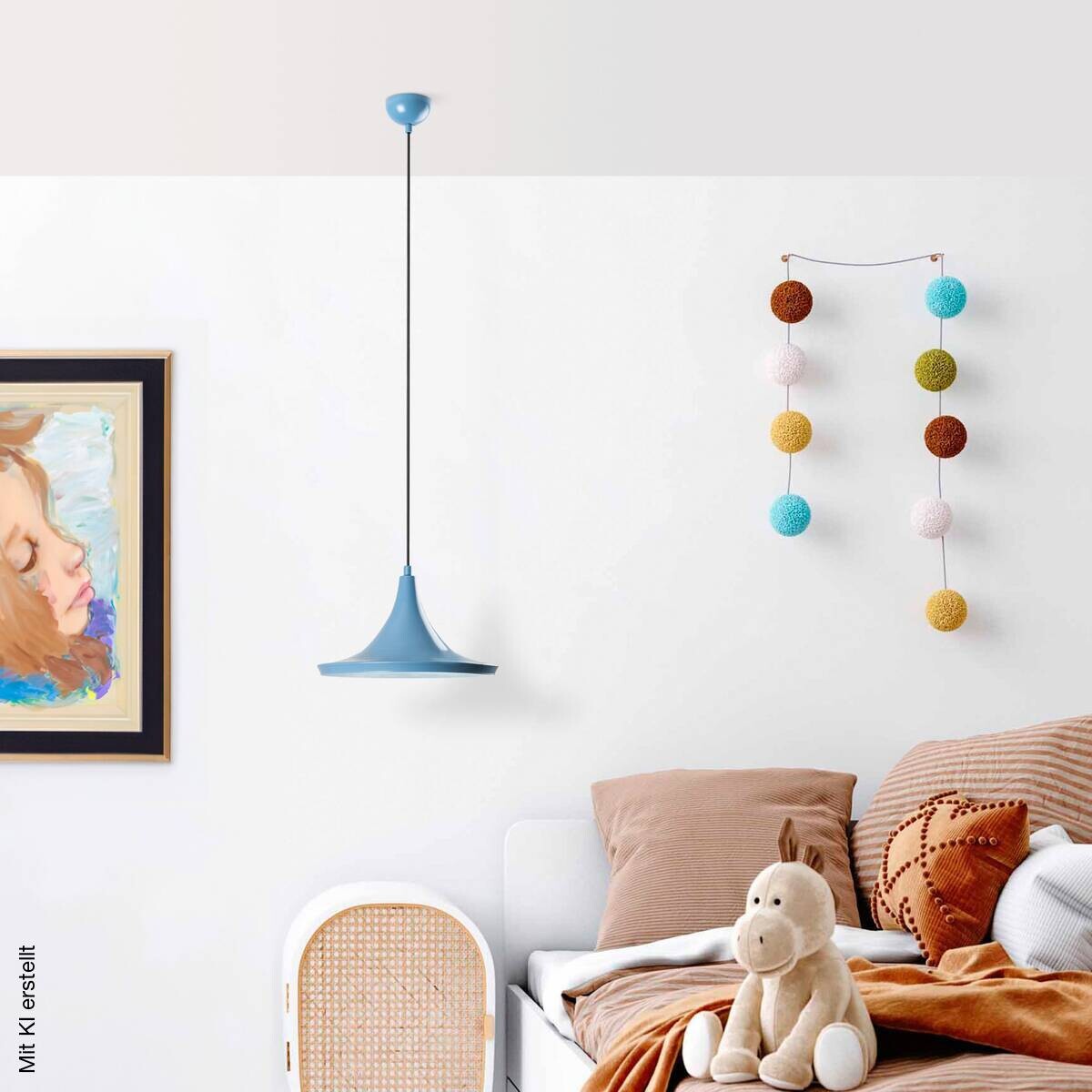 Opviq Pendelleuchte blau B/H/T: ca. 30x117x30 cm E27 1 Brennstellen