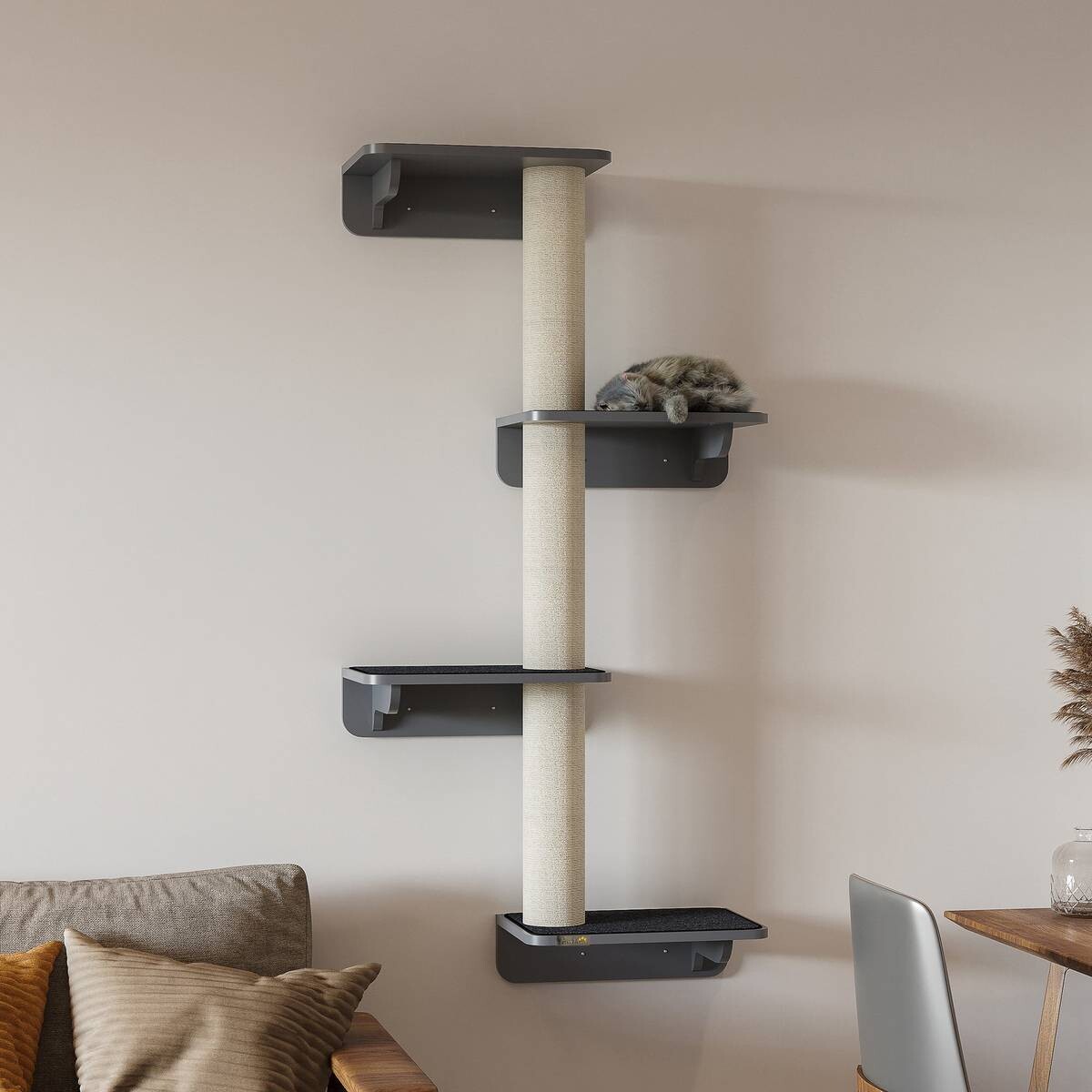 PawHut Katzenkratzbaum beige MDF B/H/L: ca. 28x137x66 cm
