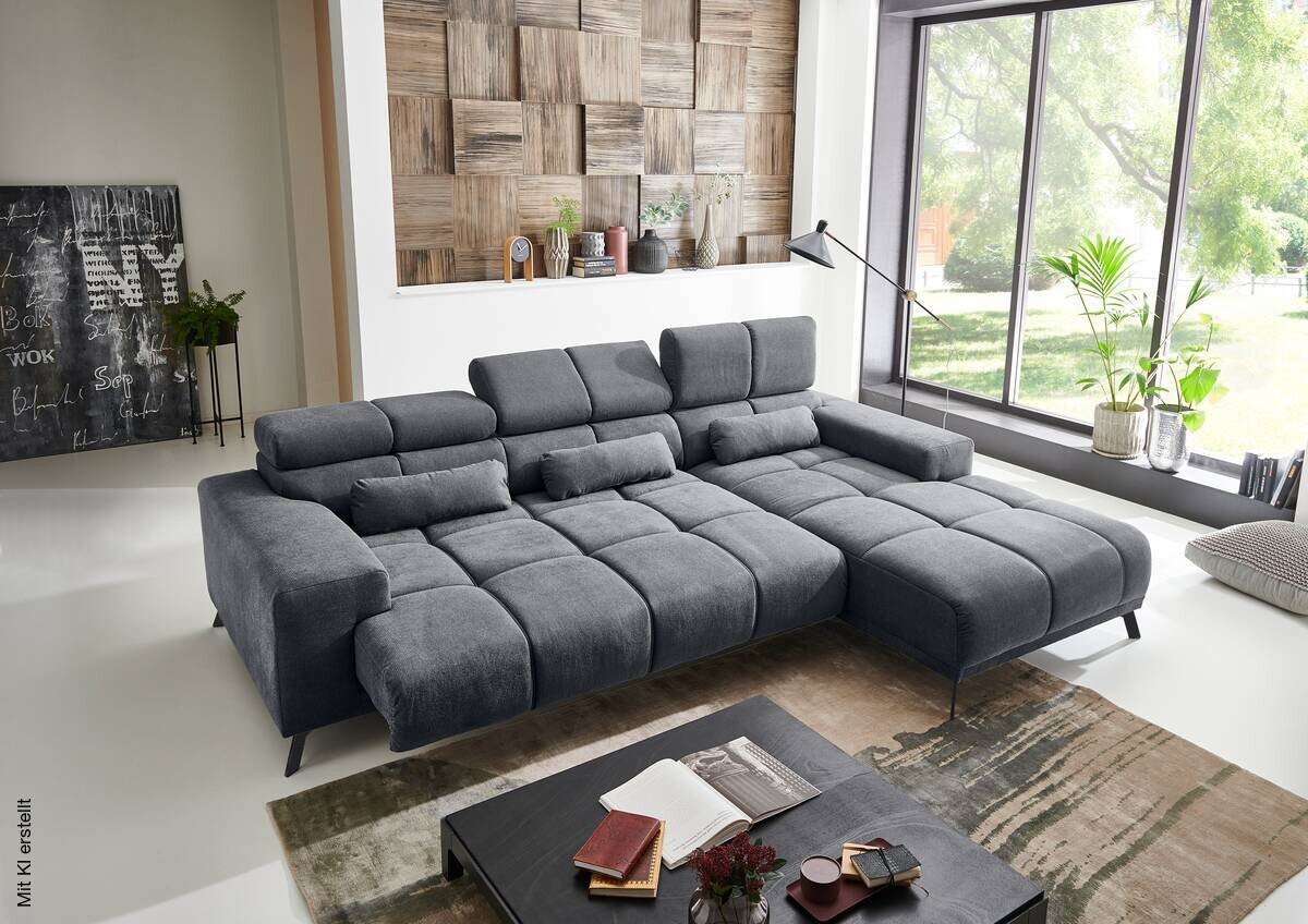Ecksofa mit elektrischer Sitztiefenverstellung grau Polyester Nylon B/H/T: ca. 285x99x120 cm