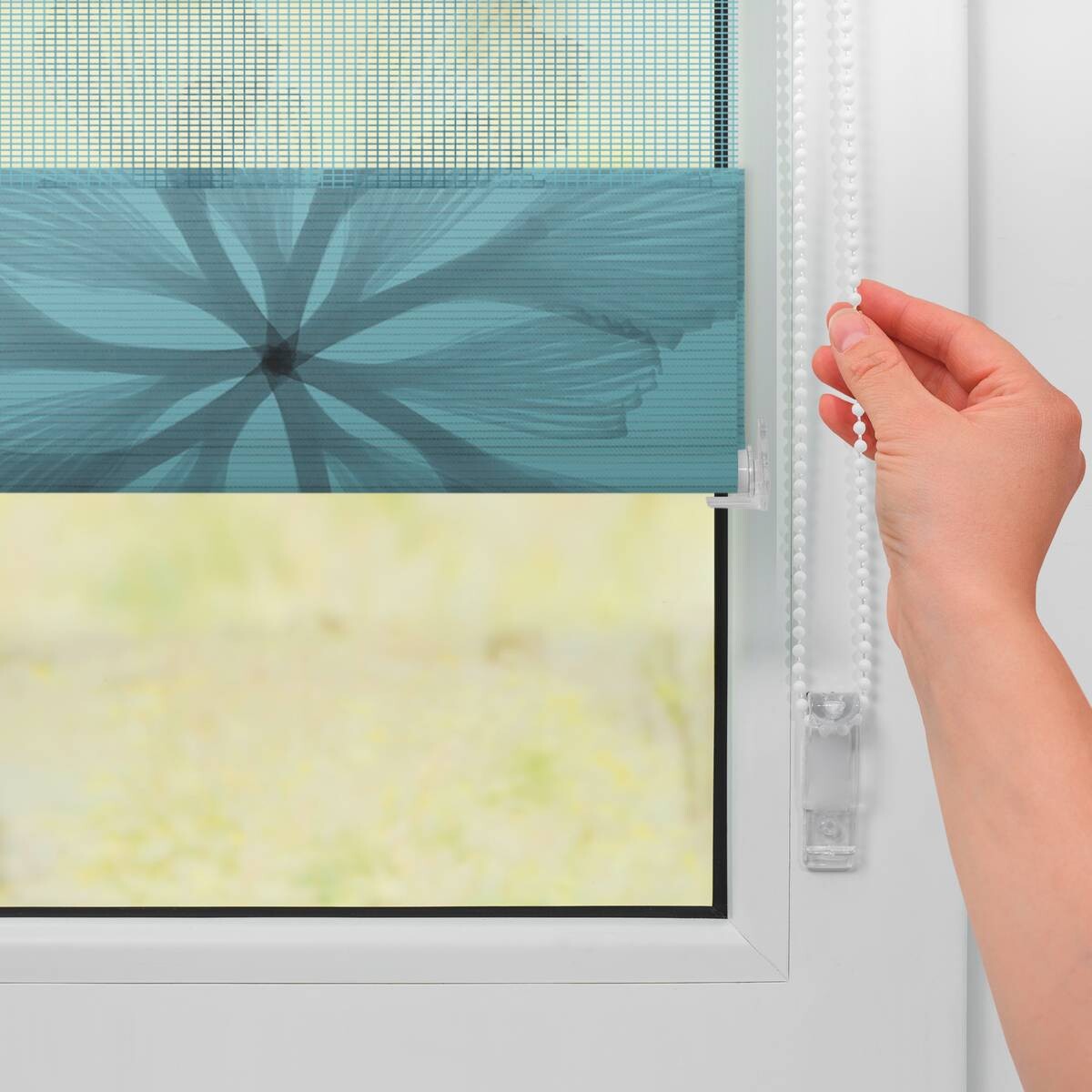 LICHTBLICK Doppelrollo Duo Aqua Floral blau B/L: ca. 60x150 cm