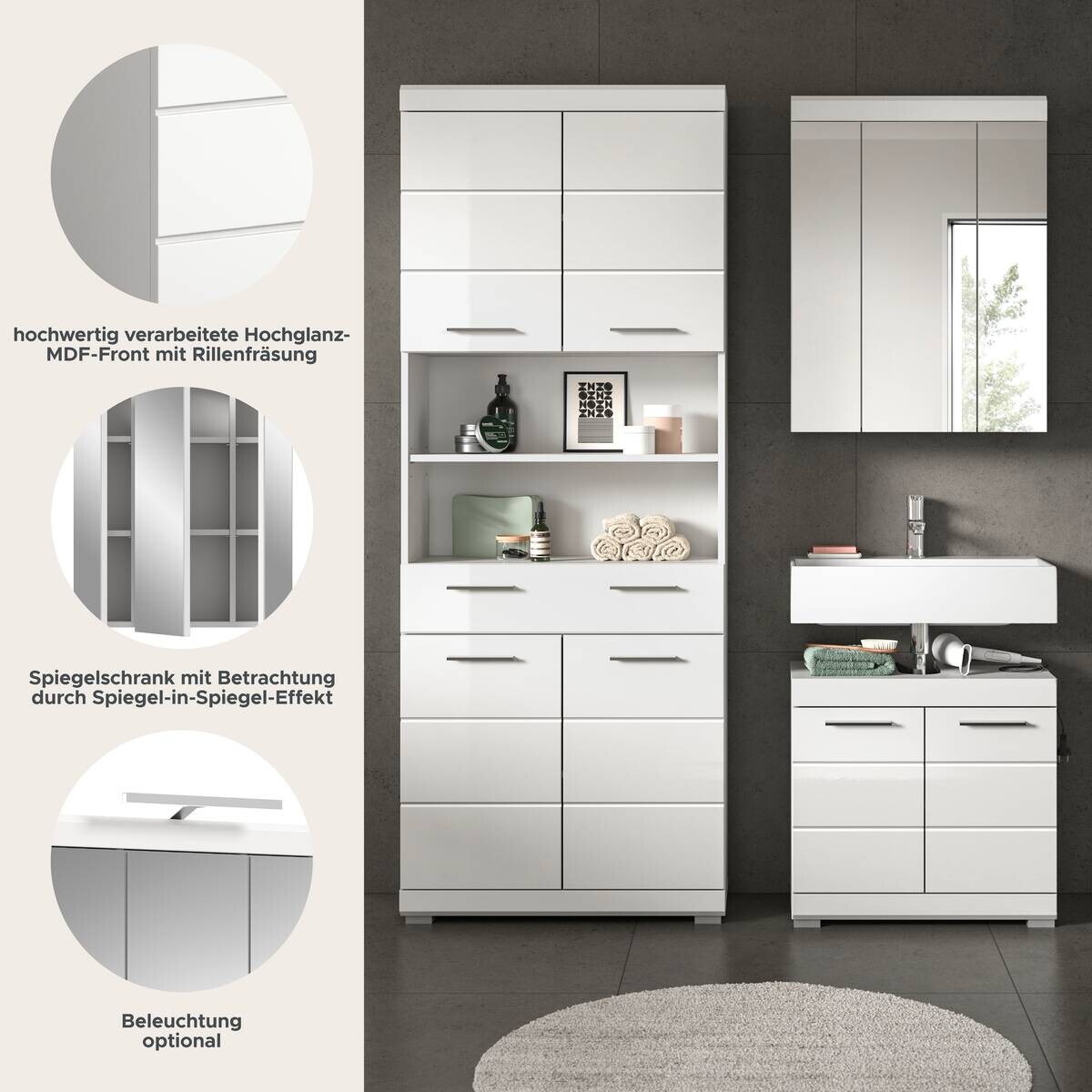 Badezimmer-Set Scout weiß weiß Hochglanz B/H/T: ca. 149x34x191 cm