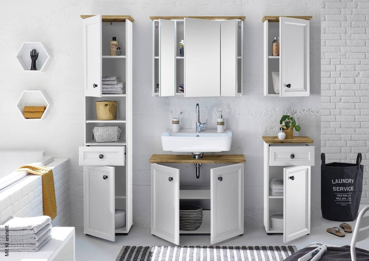 Spiegelschrank Toskana Eiche Artisan Optik weiß B/H/T: ca. 84x70x24 cm