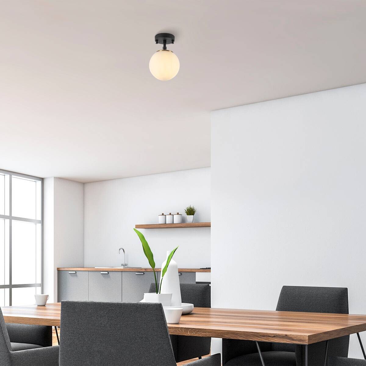 Opviq Deckenleuchte Atmaca-10210 schwarz Metall Glas B/H/T/L/D: ca. 15x23x15x15x15 cm E14 3 Brennstellen