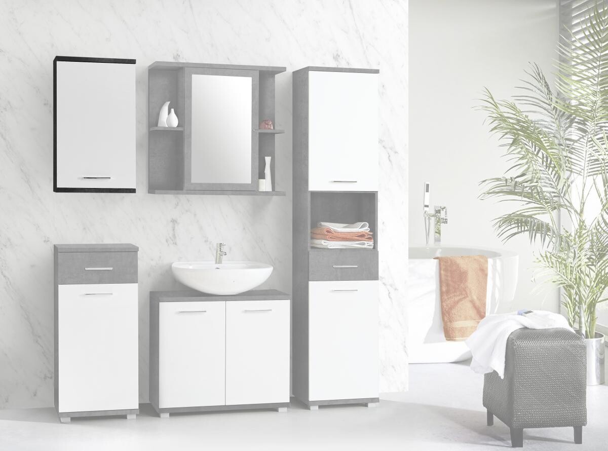 Badhängeschrank Beton dunkel Optik weiß Hochglanz B/H/T: ca. 40,2x68,8x23,2 cm