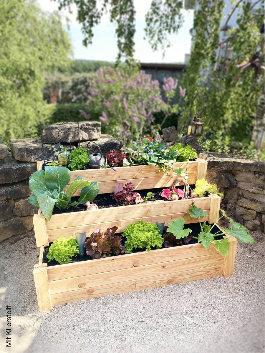 Westmann Treppenhochbeet Premium natur Lärche B/H/L: ca. 76x64x120 cm
