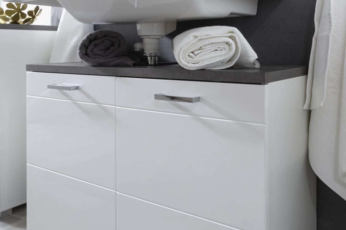 Waschbeckenunterschrank Praya Dark Concret Nachbildung weiß Hochglanz B/H/T: ca. 79x58x32 cm