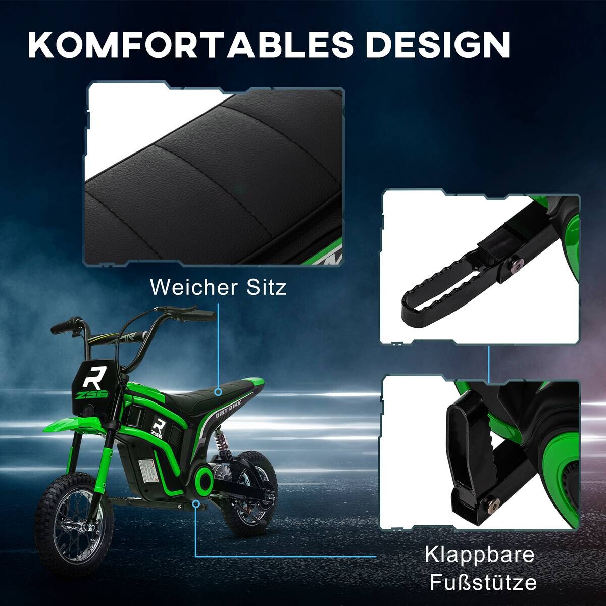 HOMCOM Kinder-Elektromotorrad grün B/H/L: ca. 64x76,5x119 cm