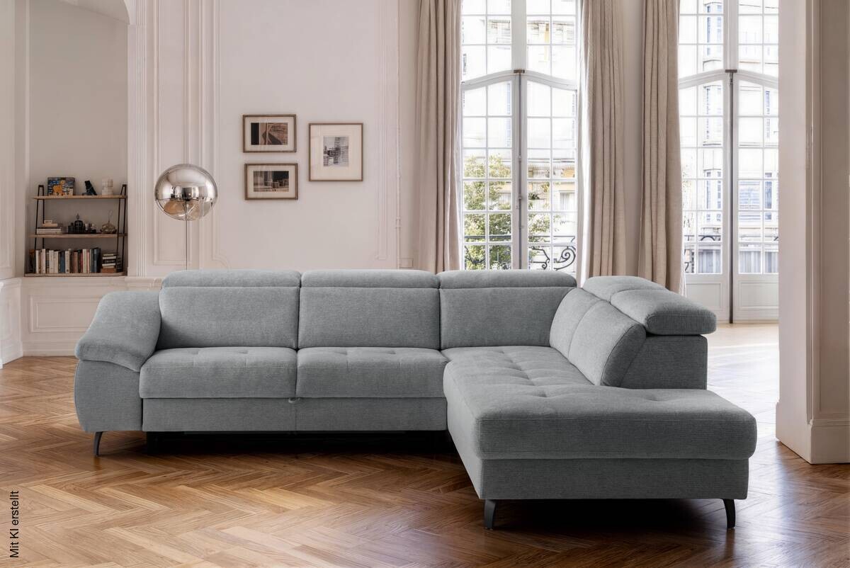Ecksofa mit Bettfunktion grau Flachgewebe B/H/T: ca. 280x96x238 cm