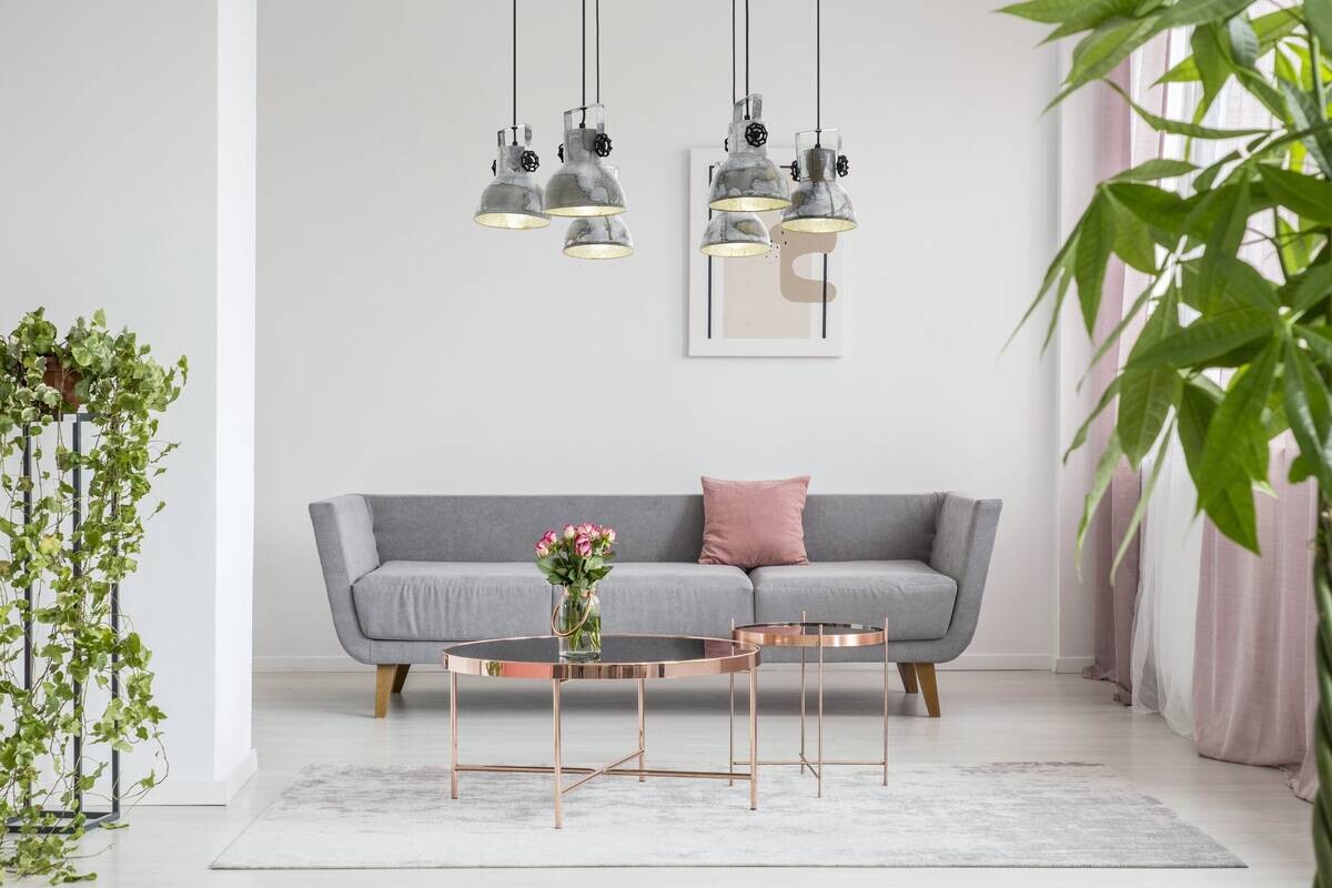 Eglo Pendelleuchte Barnstaple braun Metall Spanplatte H/L: ca. 130x18 cm E27 6 Brennstellen