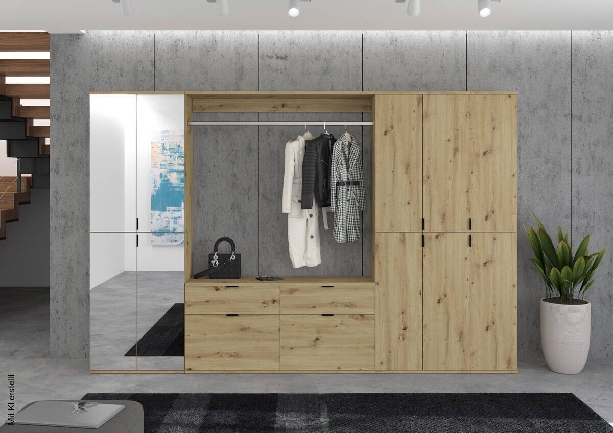 Garderobe PROJEKT Eiche Artisan Nachbildung Spiegel B/H/T: ca. 273x193x34 cm