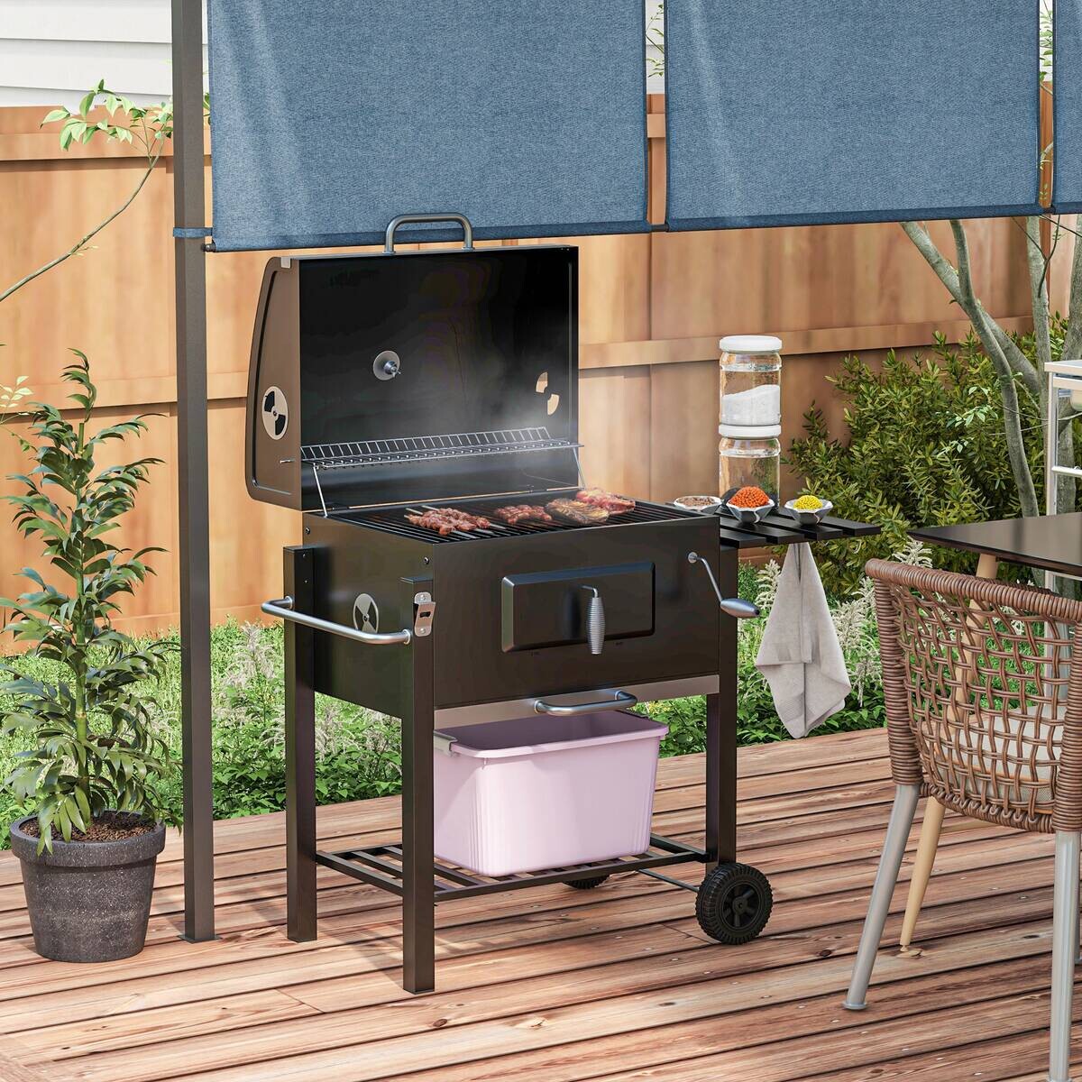 Outsunny Holzkohlegrill Edelstahl B/H/L: ca. 65x108x113 cm