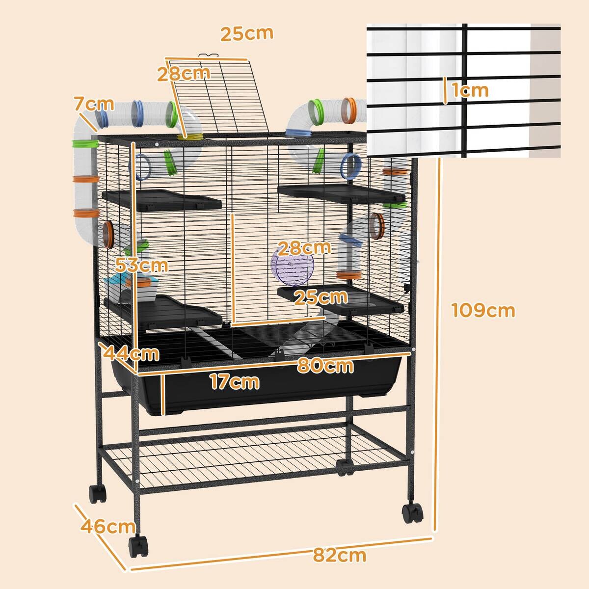 PawHut Hamsterkäfig schwarz Kunststoff B/H/L: ca. 46x109x82 cm