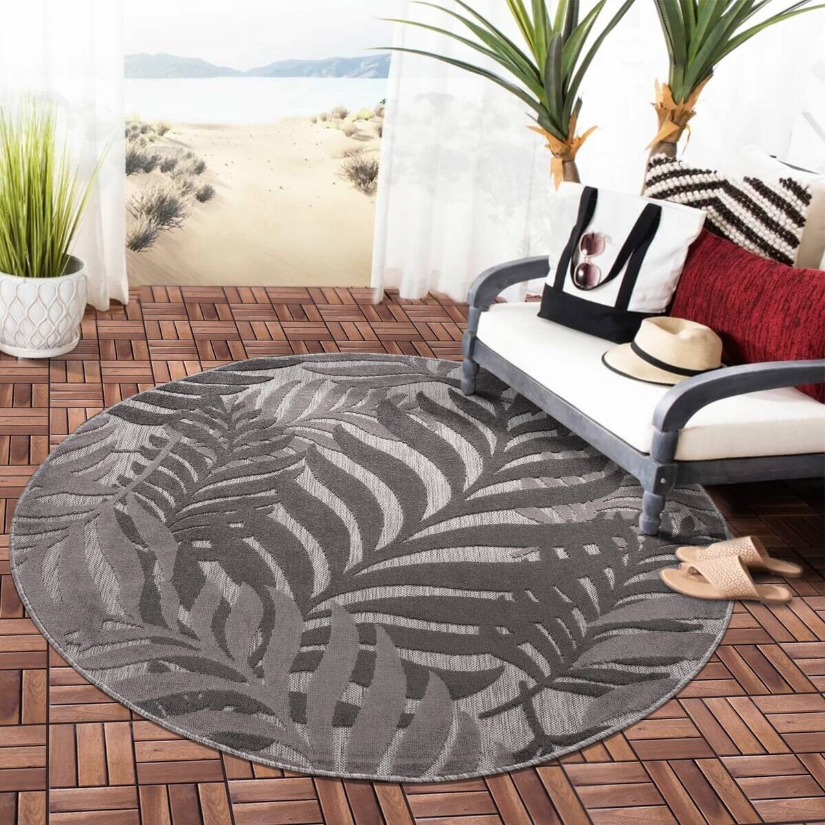 Sanat Outdoorteppich FLORAL grau D: ca. 120 cm