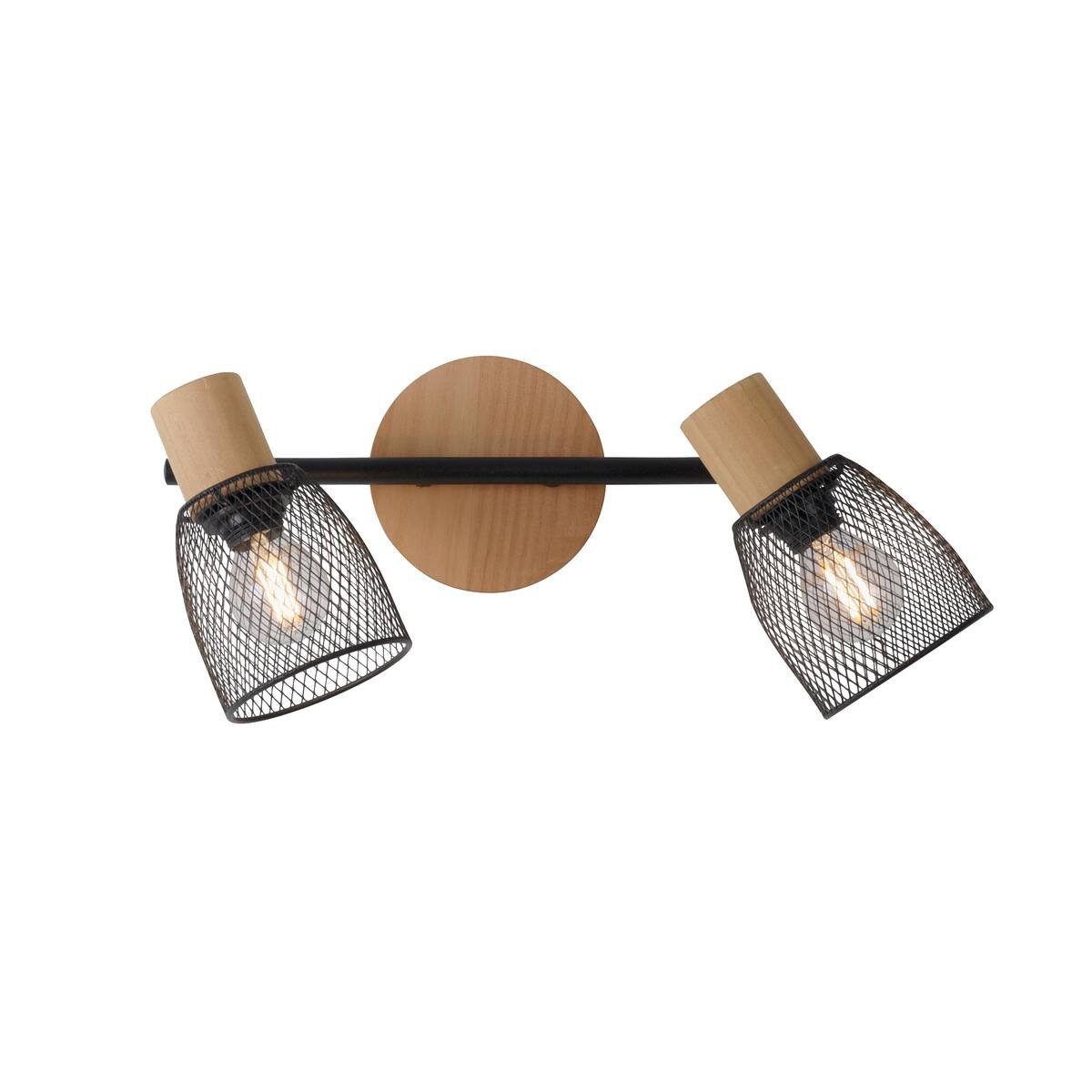 Just Light Spotbalken TAMIS 15192-79 natur schwarz Holz Metall B/H/T: ca. 46,5x22x18 cm E14 2 Brennstellen