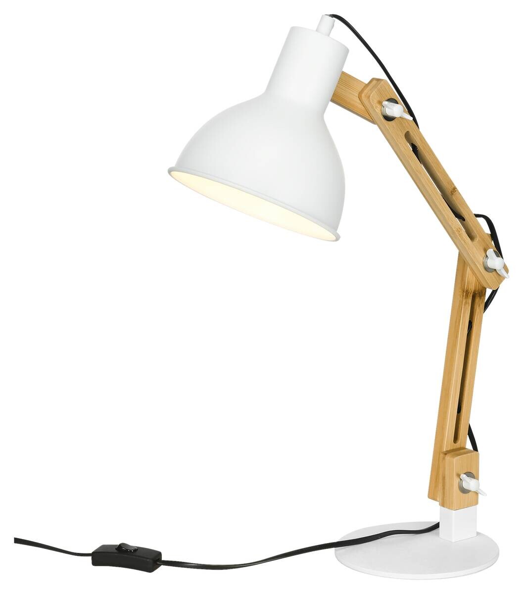 HOMCOM Schreibtischleuchte weiß Edelstahl Polypropylen Bambus B/H/L: ca. 15,5x36x50 cm E27 1 Brennstellen