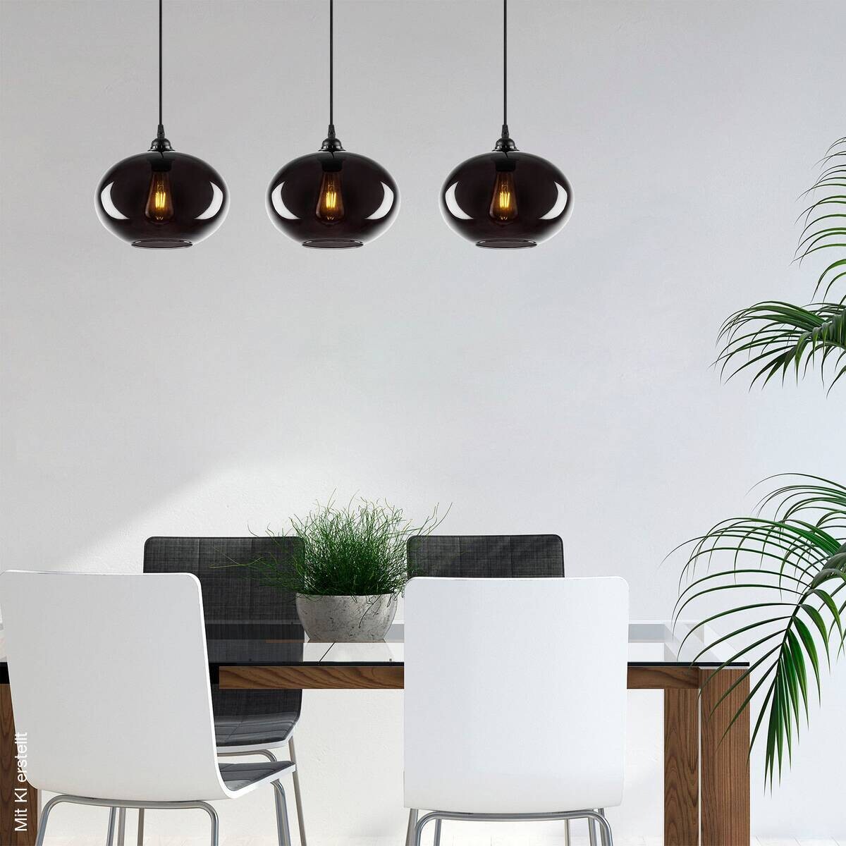 Pendelleuchte grau Rauch Metall Glas B/H/T/L: ca. 97x120x97x97 cm E27 1 Brennstellen