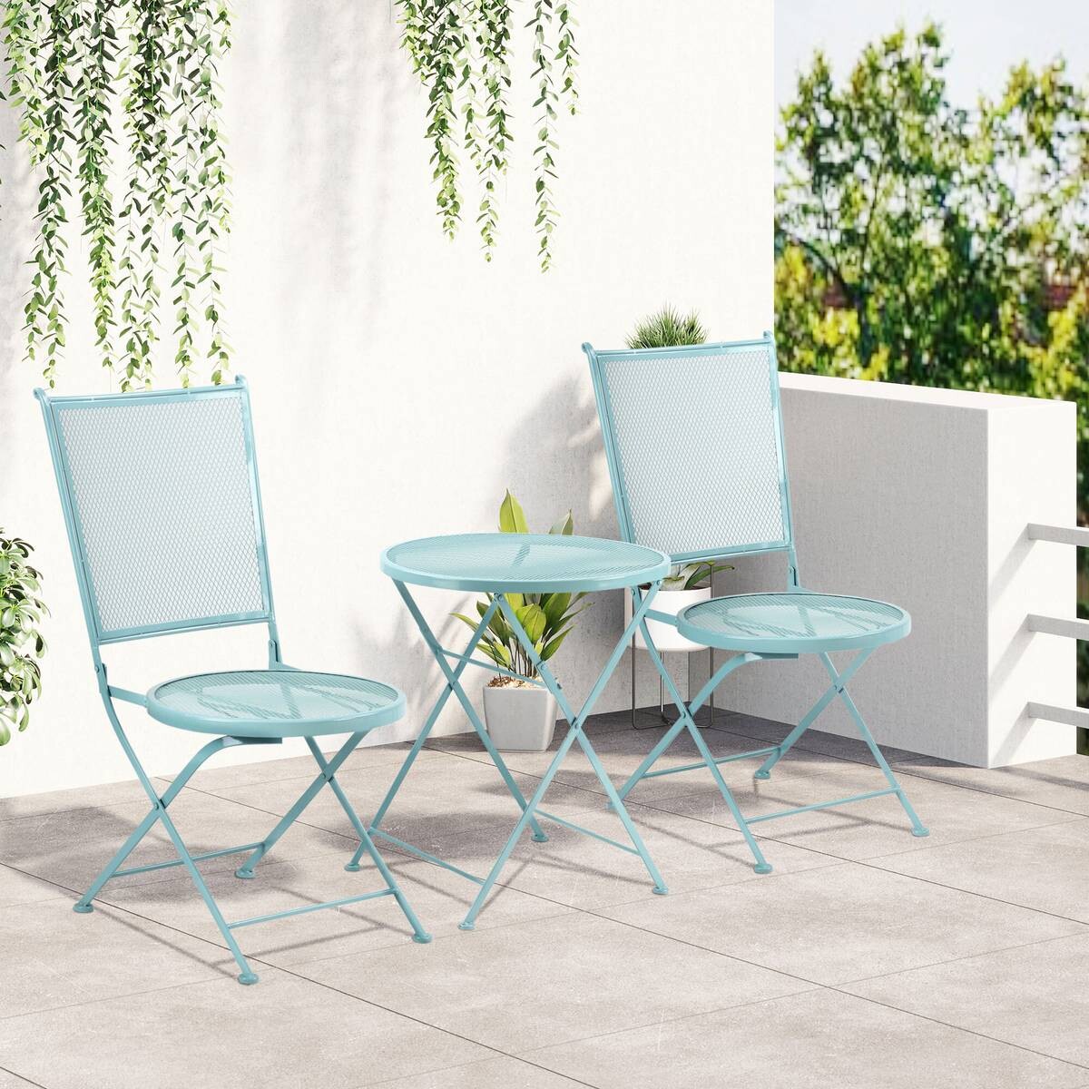 Outsunny Balkonset hellblau Metall H/D: ca. 70x56 cm