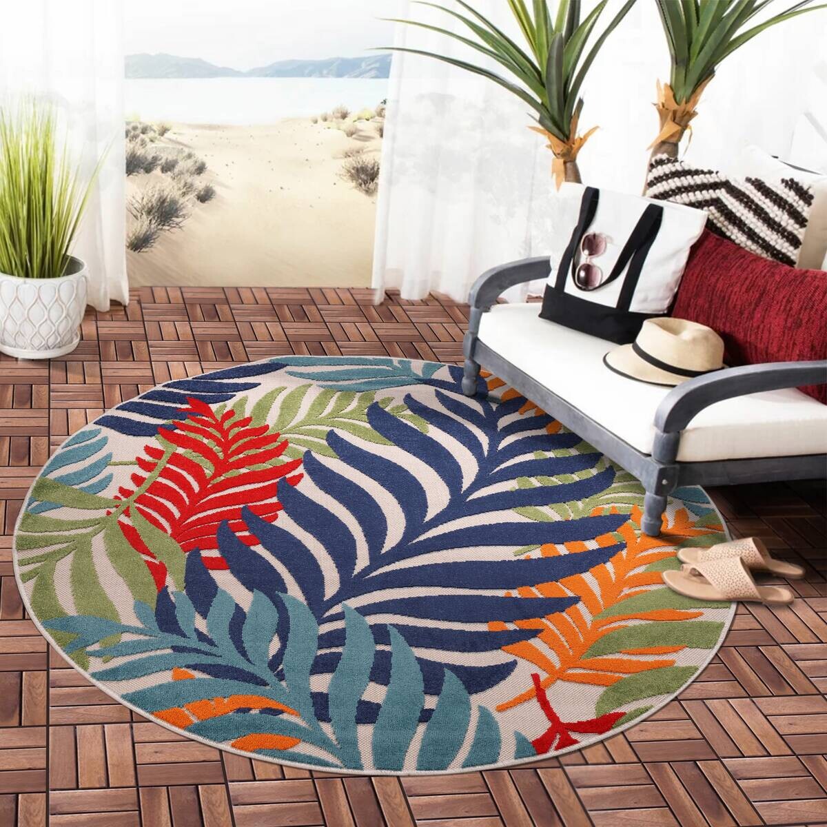 Sanat Outdoorteppich FLORAL bunt B/L: ca. 150x150 cm