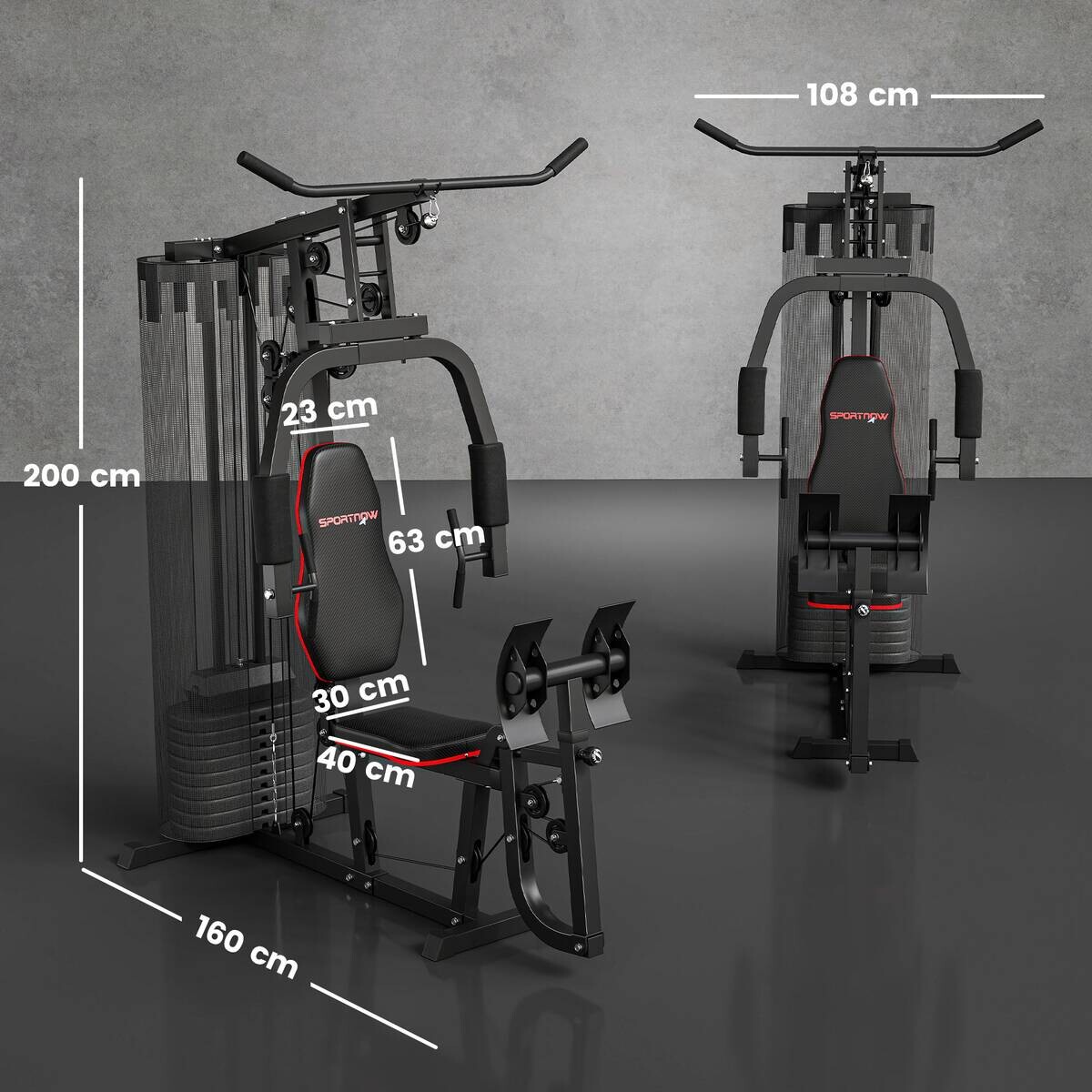 SPORTNOW Kraftstation schwarz Kunstleder B/H/L: ca. 108x200x160 cm