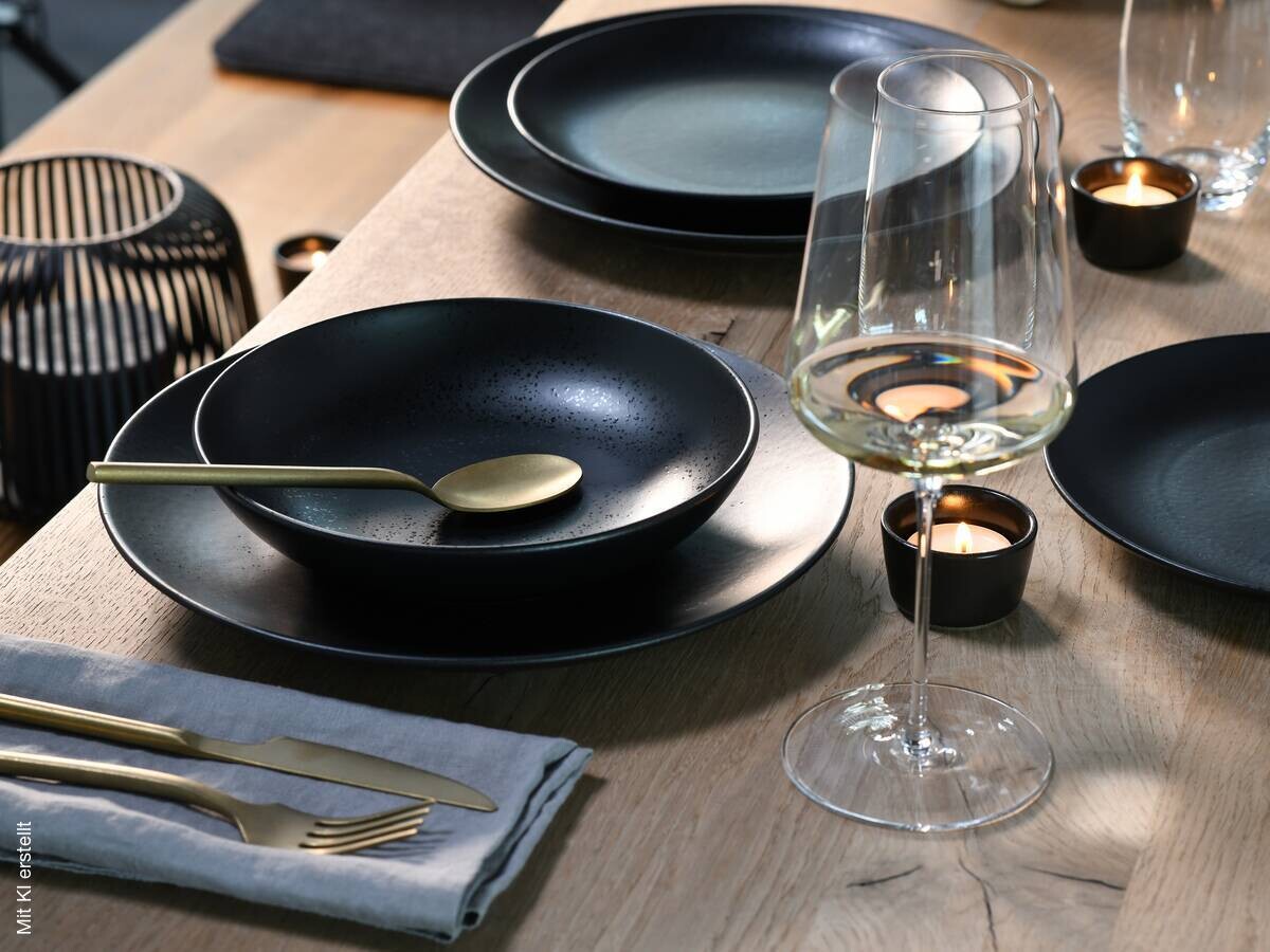 CreaTable Tafelservice Magic Black schwarz Steinzeug 12 tlg.