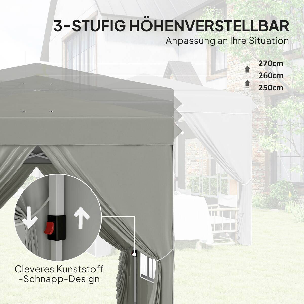 Outsunny Pavillon hellgrau Polyester B/H/L: ca. 248x270x248 cm
