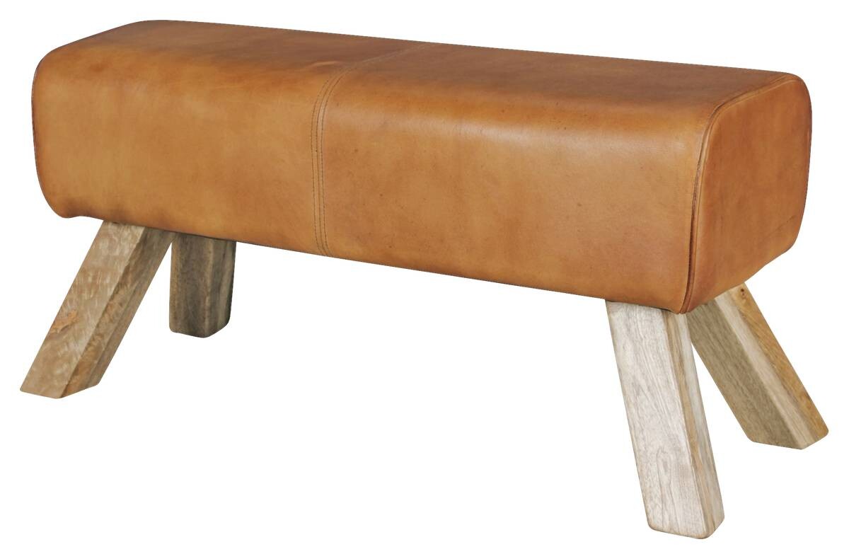 Wohnling Sitzbank braun natur Leder Echtholz B/H/T: ca. 90x43x30 cm