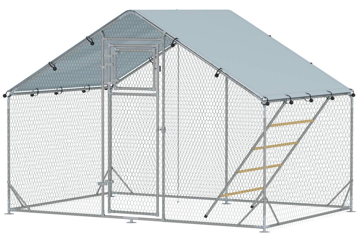 PawHut Hühnerstall silber Stahl B/H/L: ca. 200x195x300 cm