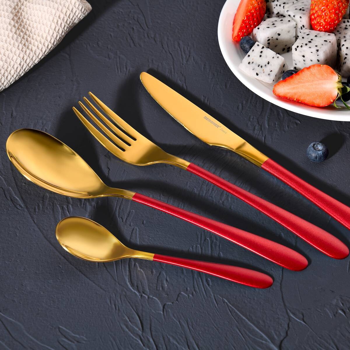 BERGNER Besteckset Lisboa red rot Edelstahl 16 tlg.