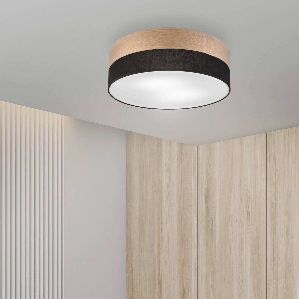 Lamkur Deckenleuchte Eiche schwarz Holz PVC B/H/L: ca. 45x15x45 cm E27 2 Brennstellen