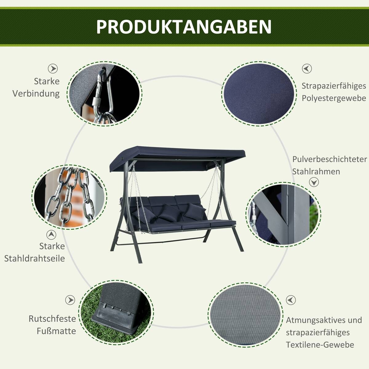 Outsunny Hollywoodschaukel dunkelblau Polyester B/H/L: ca. 118x168x198 cm