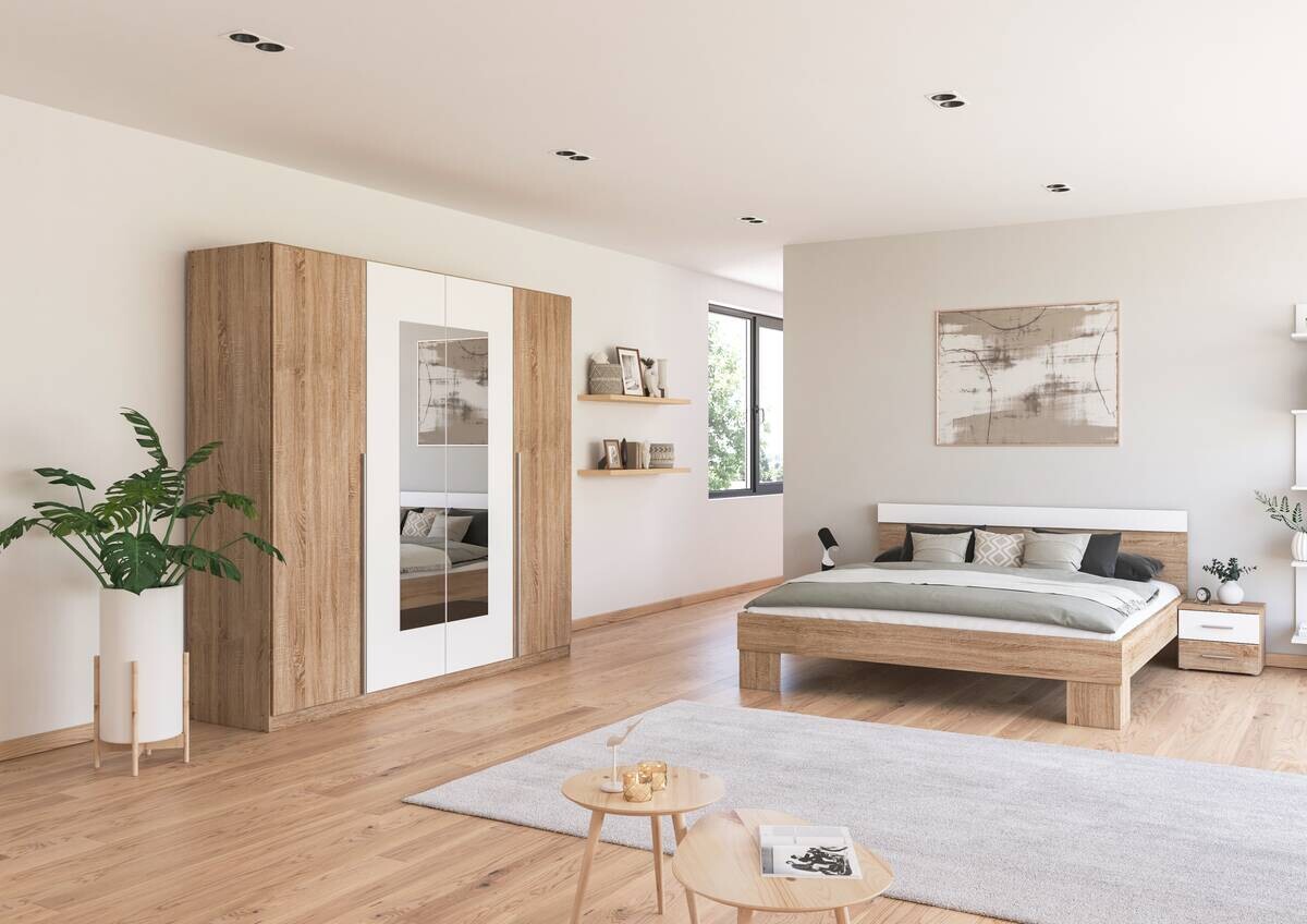 Bettanlage Nizza Eiche Sonoma Nachbildung Alpinweiß B/H/T: ca. 265x86x205 cm Liegefläche B/L: ca. 180x200 cm