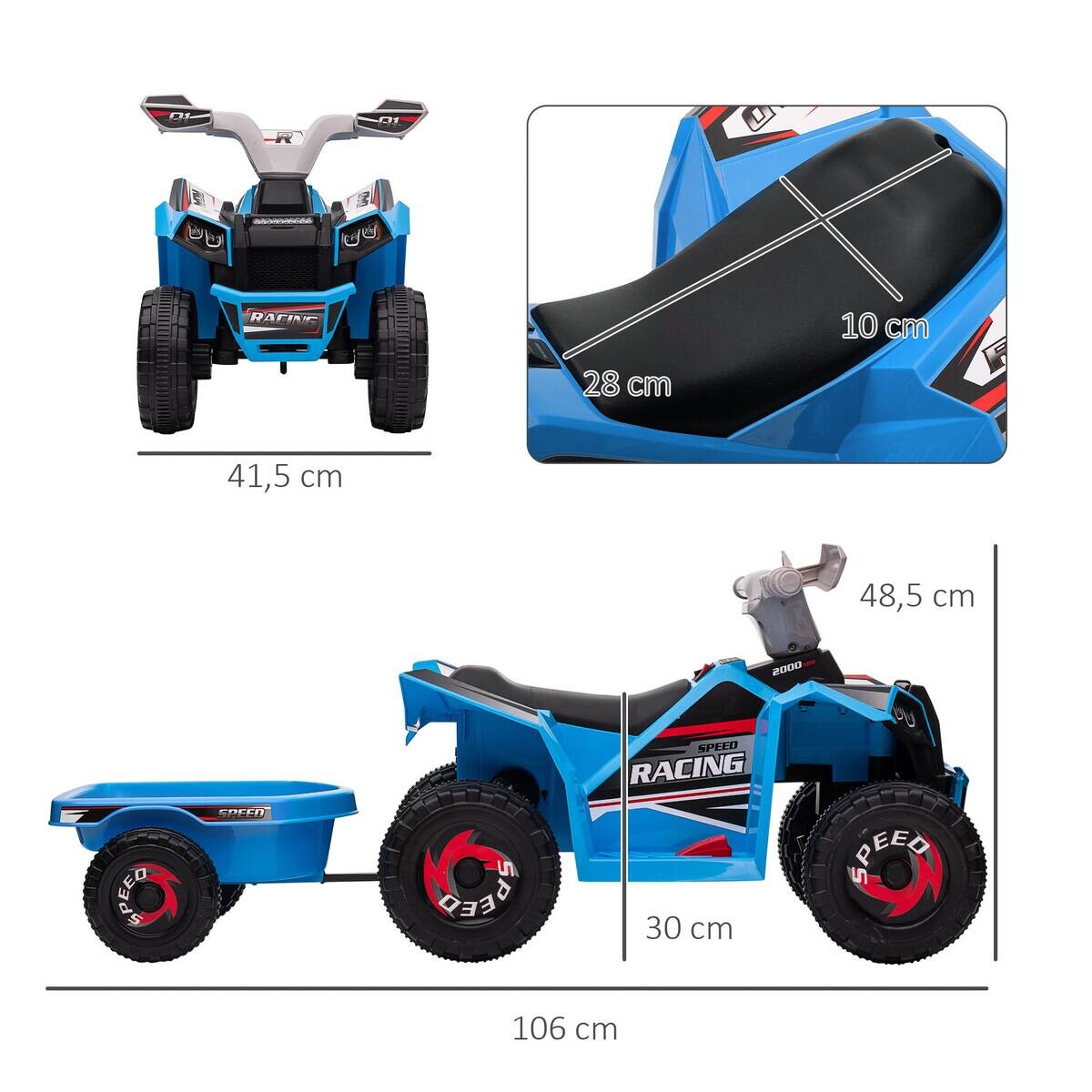 HOMCOM Kinder Elektrofahrzeug grau B/H/L: ca. 41,5x48,5x106 cm