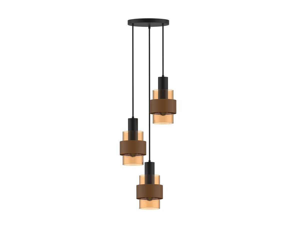 POCOline Pendelleuchte Romy schwarz amber bronze Metall Glas B/H/L: ca. 25x150x25 cm E27 3 Brennstellen