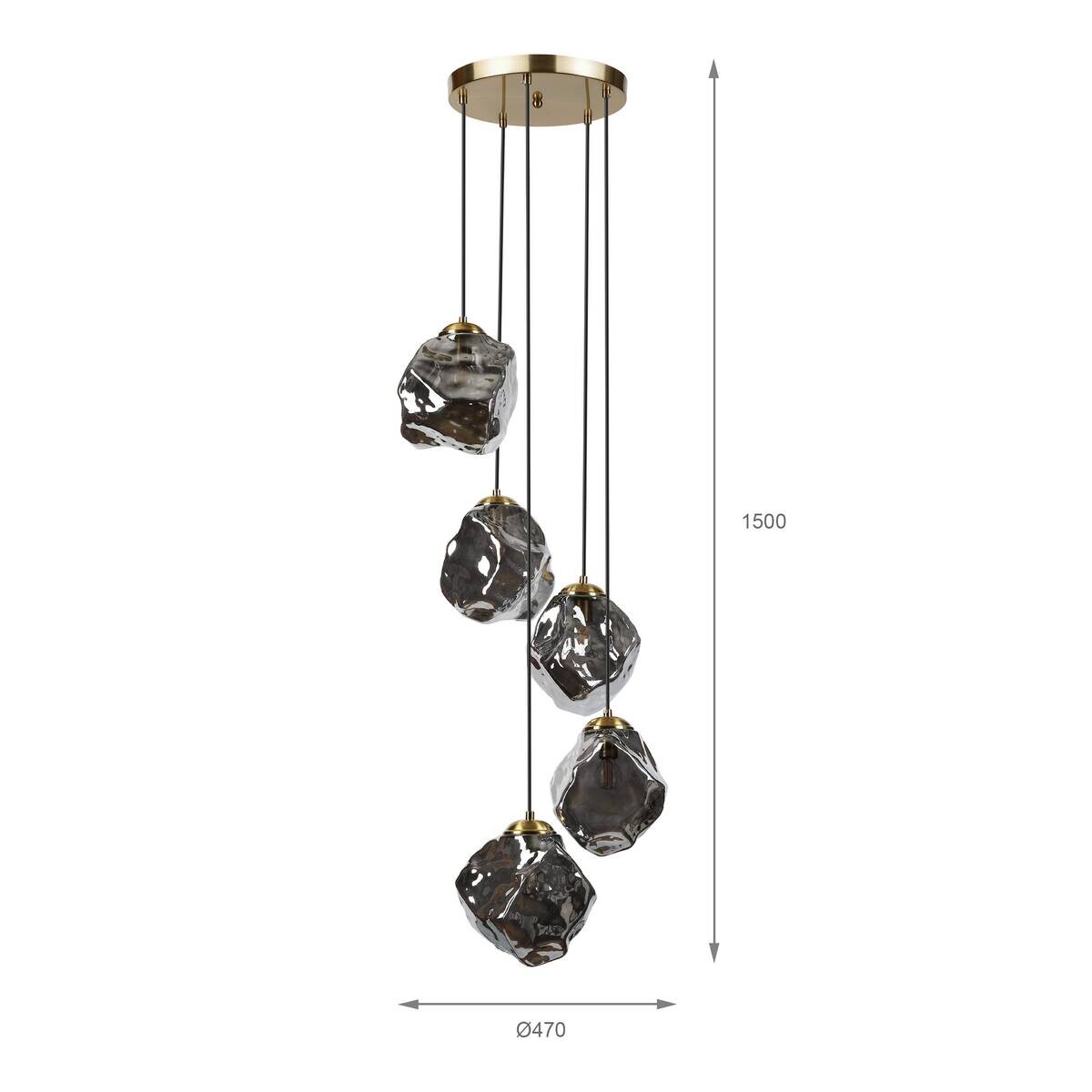 Lamkur Pendelleuchte Rauch Stahl Glas B/H/L: ca. 47x150x47 cm E14 5 Brennstellen