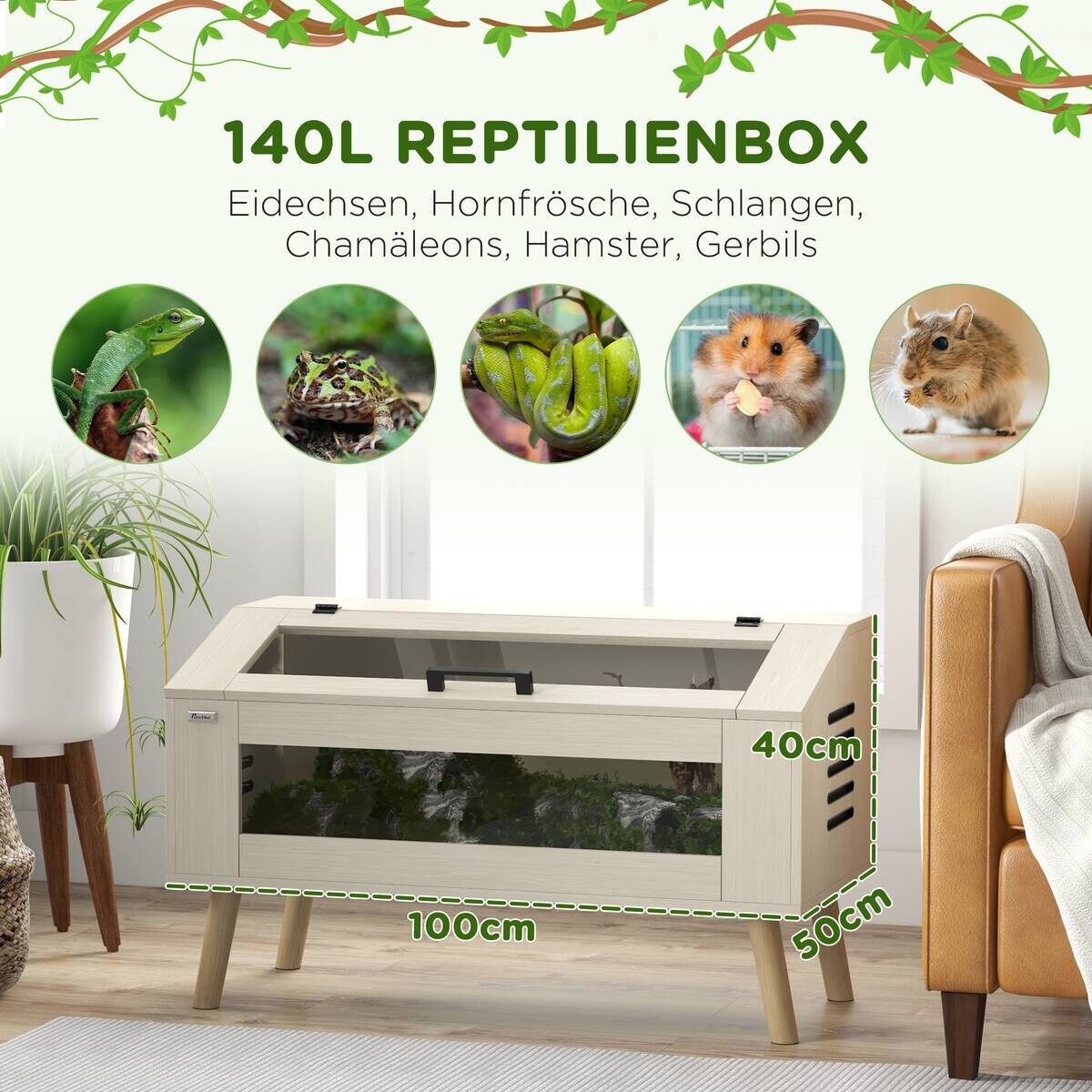 PawHut Terrarium Eiche Spanplatte B/H/L: ca. 50x60x100 cm