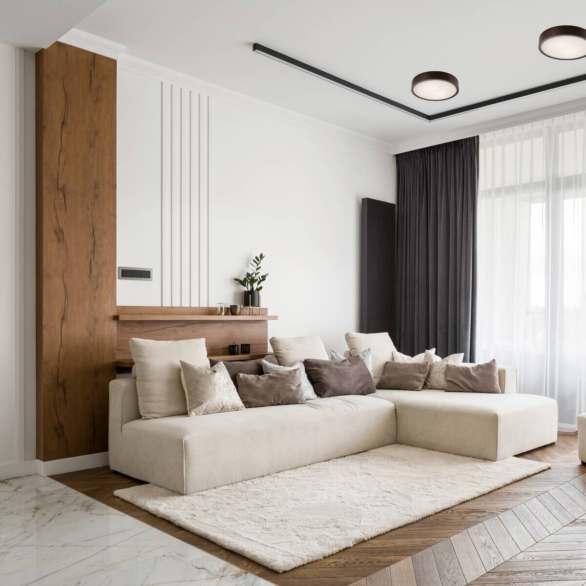 Lamkur Deckenleuchte dunkelbraun Glas Holz B/H/L: ca. 38,5x12x38,5 cm 2 Brennstellen