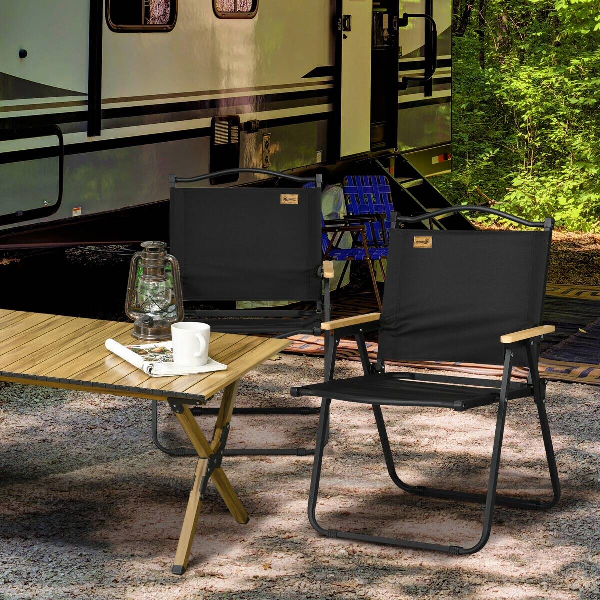 Outsunny Campingstuhl 2er Set schwarz Stahl B/H/L: ca. 59x78x54 cm